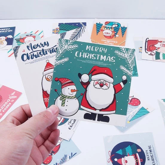 30pcs Christmas Greeting Card Spot Cartoon Blessing Message Small Postcard