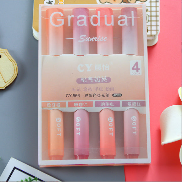4pcs/pack | Sunrise Gradient color highlighter high-value color marker pen