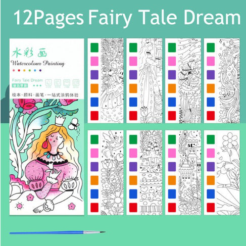 12Sheets Painting Coloring Book Set with Paintbrush Water Color Painting