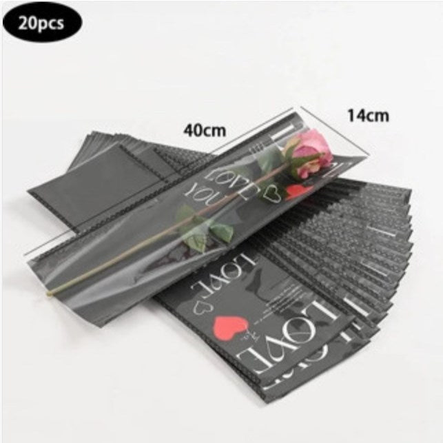 20pcs LOVE Single Rose Flower Packaging Bag Gift Wrapping Paper Valentine's Day,anniversar