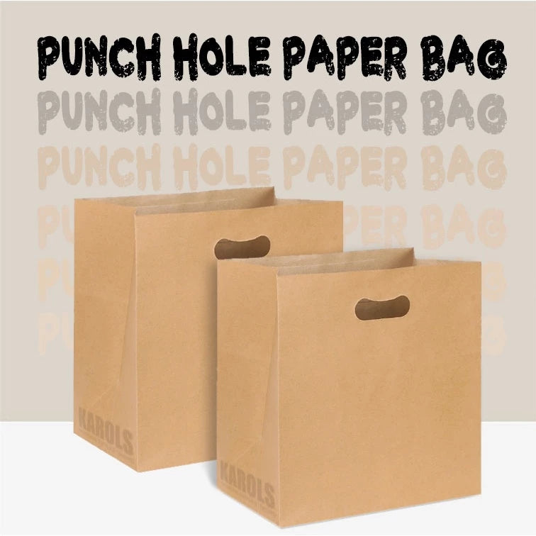 1pc | 120gsm Kraft Brown Punch Hole Takeout Paper Bag with Handle