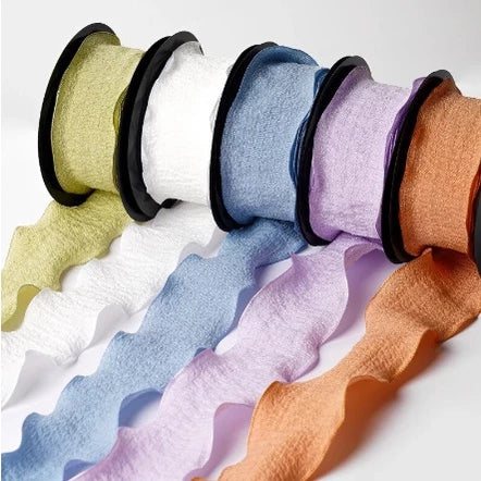 (4cmx9m) 1ROLL Wrinkled Lace Ribbon Packaging Ribbon Gift Box Diy Material Bow Ribbon