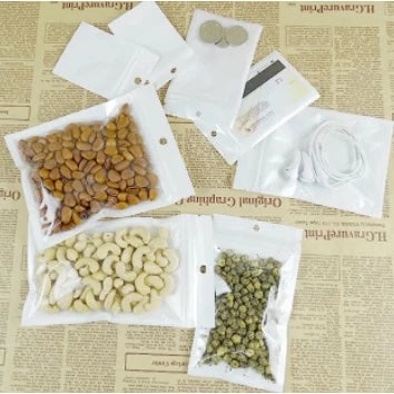100 pcs | White Flat Pouch Ziplock Cosmetic Packaging Jewelry Clothes, Resealable