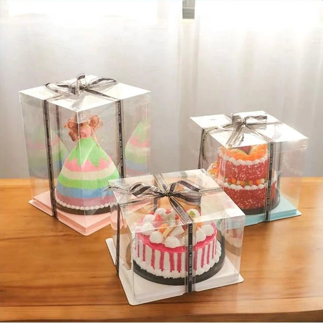 5pcs/set SQUARE Transparent birthday cake box square clear cake box (4/6/8/10/12 inch)