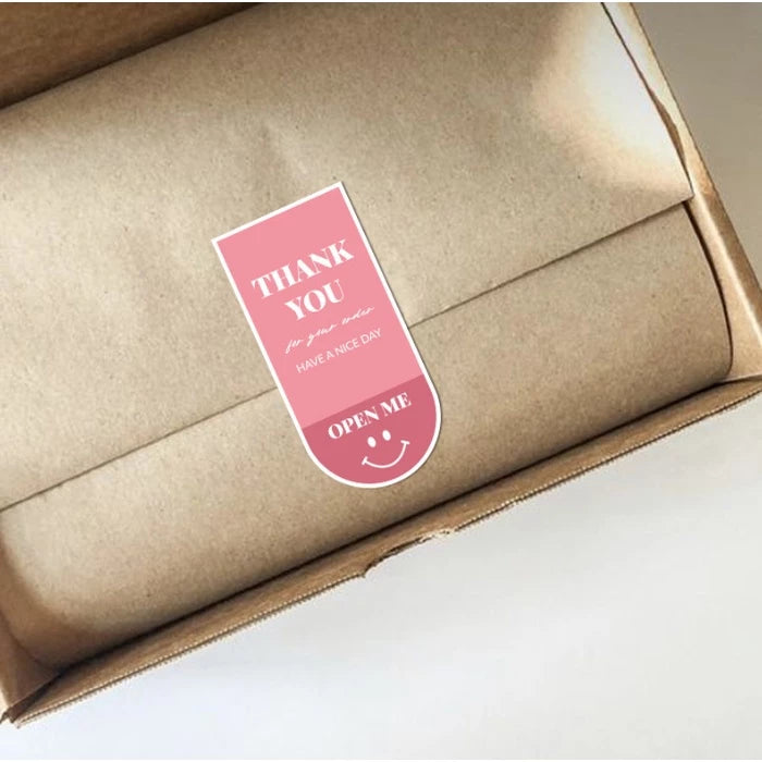 100pcs | Thank You For Your Order Stickers Colorful Smile Emoji "Open Me