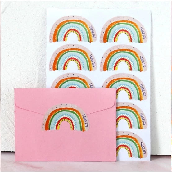 10sheets/100pcs Happy Birthday Sticker Rainbow Boho Party Gift Bag Stickers Crayon Drawing Sticker