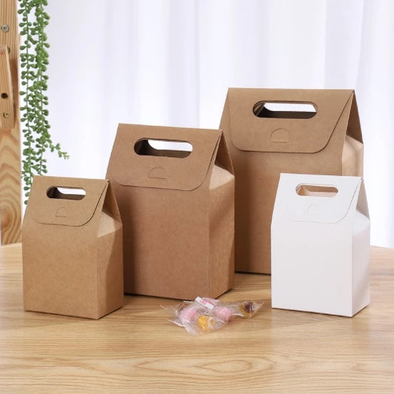 Plain Kraft paper bag with punch hole handle gift packaging takeout box