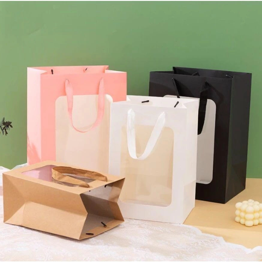 (1pc) Paper Bag Window Clear Window Gift Bags for Stuff Toys Flower Bag Gift Packaging