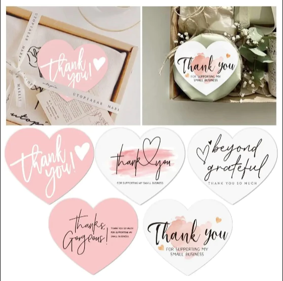 50pcs Heart Shape Thank You Cards Package Insert Gift Wrapping card