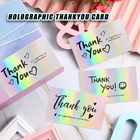 Holographic 50pcs Laser Thank You Card for Supporting Business Card