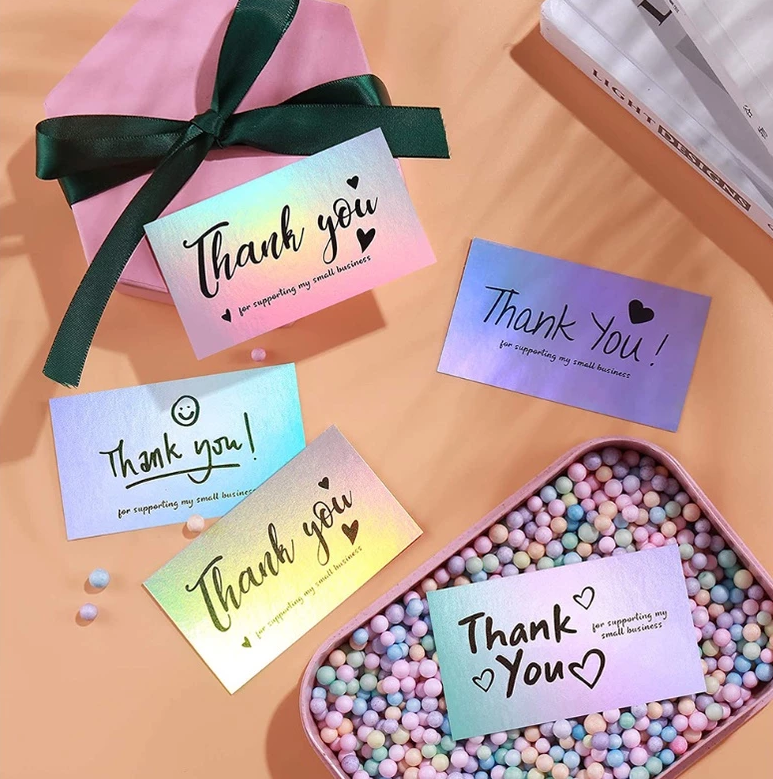 Holographic 50pcs Laser Thank You Card for Supporting Business Card