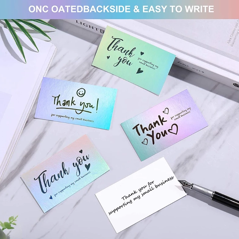 Holographic 50pcs Laser Thank You Card for Supporting Business Card
