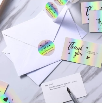 Holographic 50pcs Laser Thank You Card for Supporting Business Card