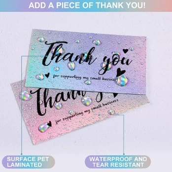 Holographic 50pcs Laser Thank You Card for Supporting Business Card