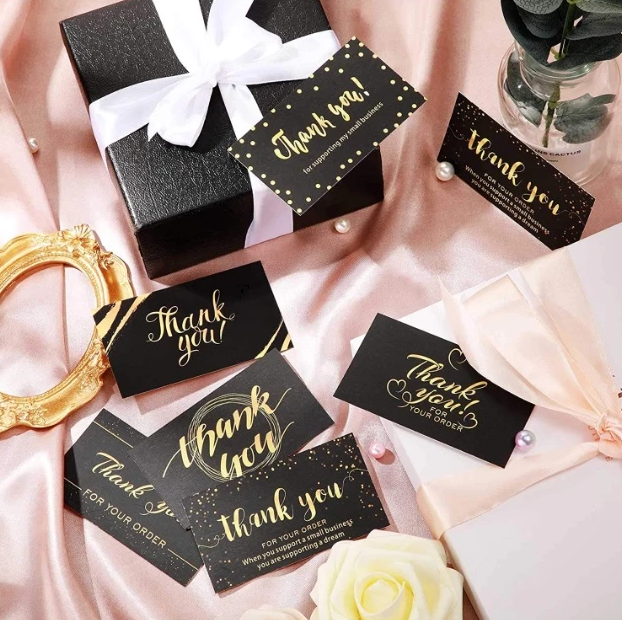 50PCS Black Gold Kraft Paper Cards Thank You For Your Order Card Business Card