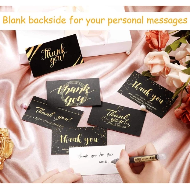 50PCS Black Gold Kraft Paper Cards Thank You For Your Order Card Business Card