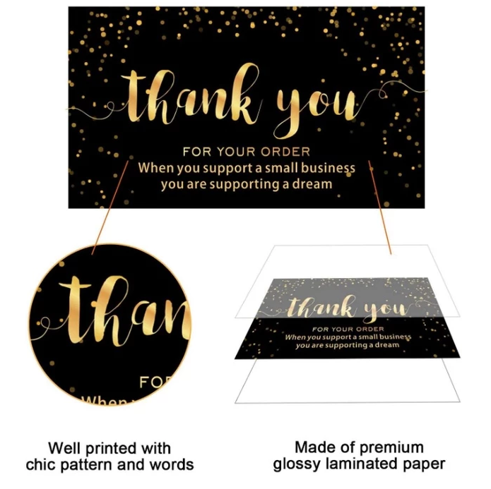 50PCS Black Gold Kraft Paper Cards Thank You For Your Order Card Business Card