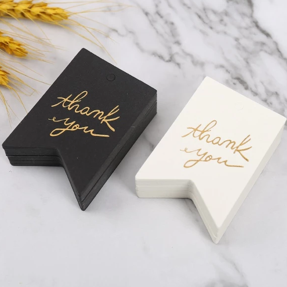 100PCS Gold Stamping Paper Gift Tags Black, White Hang Label Decor Wedding Gift Tags