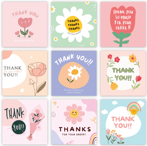 50pcs/pack | Cute Square Thank You Cards Packaging Decorative Gift Cards "Thank You For Your Order"