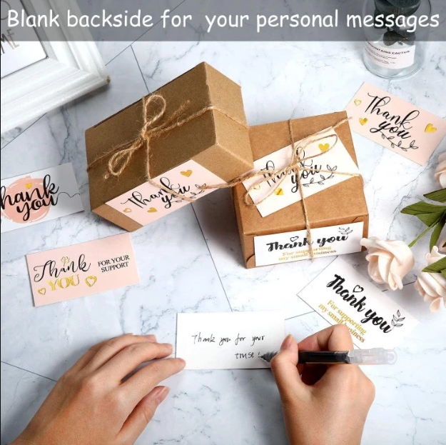50pcs/pack of 5*9cm White thank you for supporting my small business thank you card