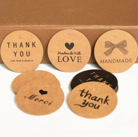 (100pcs) Tag Thank you Kraft paper tag Thank you handmade Handmade Kraft paper round tag
