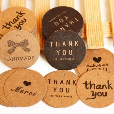 (100pcs) Tag Thank you Kraft paper tag Thank you handmade Handmade Kraft paper round tag