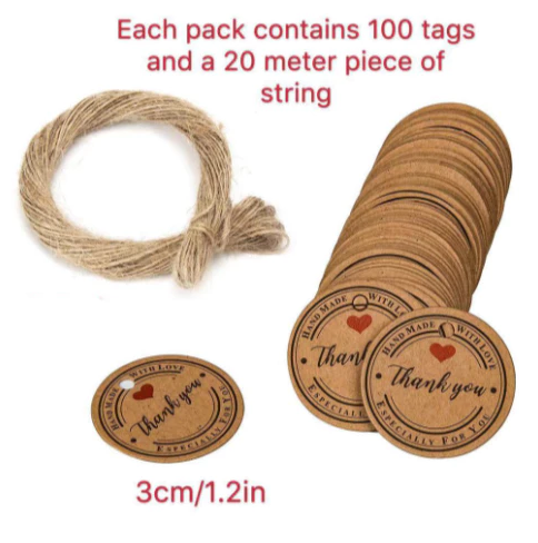 100pcs Kraft Thankyou tag w/ 20m Rope label handmade gift Packaging tag