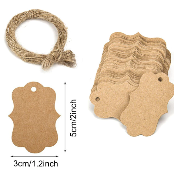 100pcs Kraft Thankyou tag w/ 20m Rope label handmade gift Packaging tag