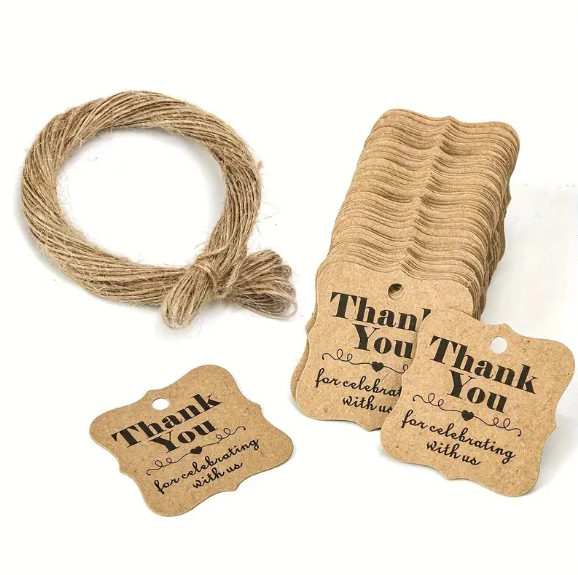 100pcs Kraft Thankyou tag w/ 20m Rope label handmade gift Packaging tag