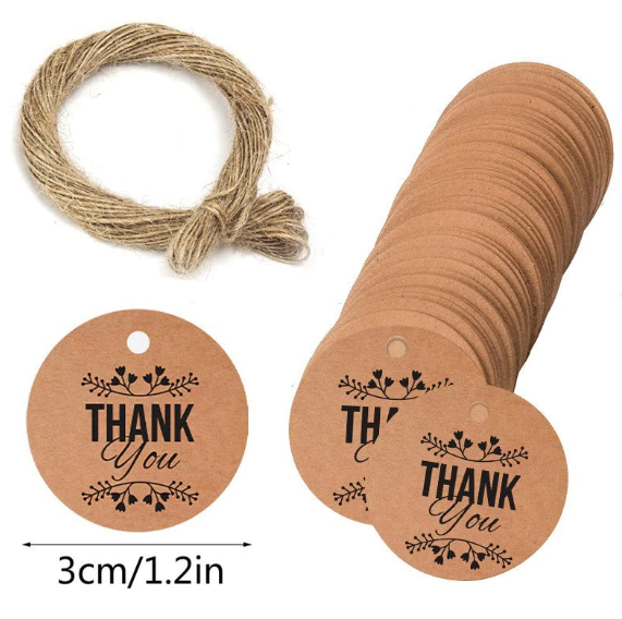 100pcs Kraft Thankyou tag w/ 20m Rope label handmade gift Packaging tag