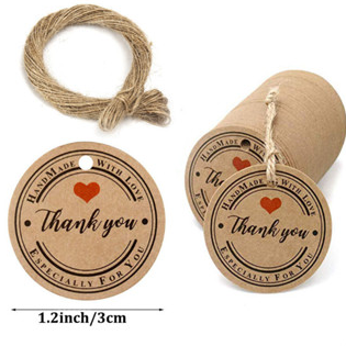 100pcs Kraft Thankyou tag w/ 20m Rope label handmade gift Packaging tag