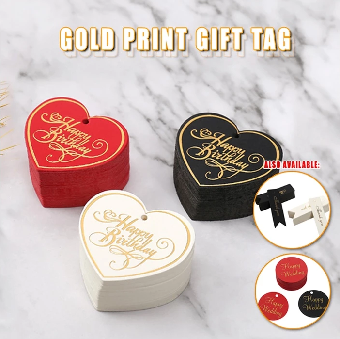 100pcs | Gold Stamping Paper Gift Tags Black, White, Red Hang Label Decor Wedding Gift Tag