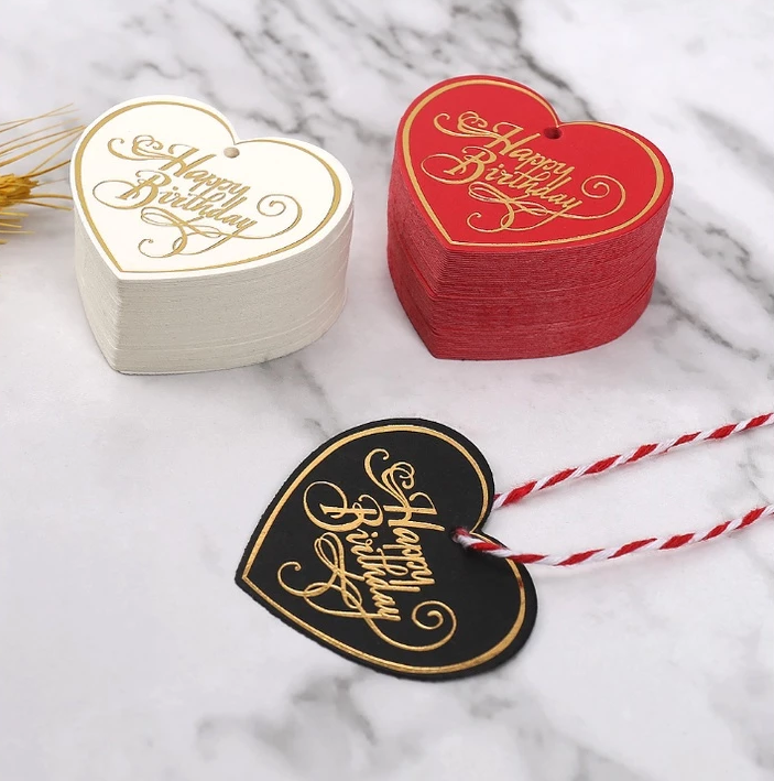 100pcs | Gold Stamping Paper Gift Tags Black, White, Red Hang Label Decor Wedding Gift Tag