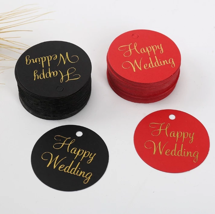 100pcs | Gold Stamping Paper Gift Tags Black, White, Red Hang Label Decor Wedding Gift Tag