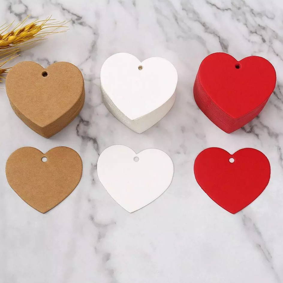 100pcs Blank Heart shape tag w/Rope label handmade gift Kraft Paper Packaging tag