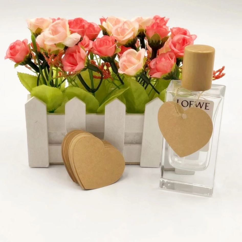 100pcs Blank Heart shape tag w/Rope label handmade gift Kraft Paper Packaging tag