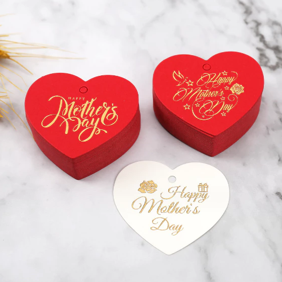 HAPPY MOTHERS DAY Gold Stamp tag kraft paper heart-shaped card Hang Label Decor Gift Tag