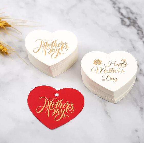 HAPPY MOTHERS DAY Gold Stamp tag kraft paper heart-shaped card Hang Label Decor Gift Tag
