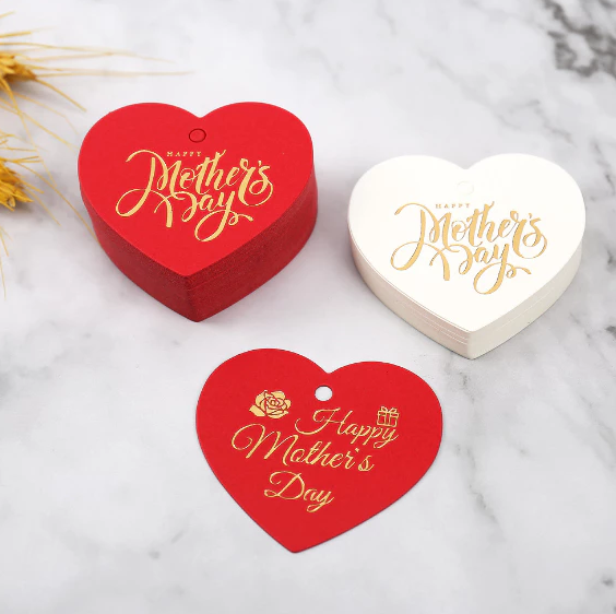 HAPPY MOTHERS DAY Gold Stamp tag kraft paper heart-shaped card Hang Label Decor Gift Tag