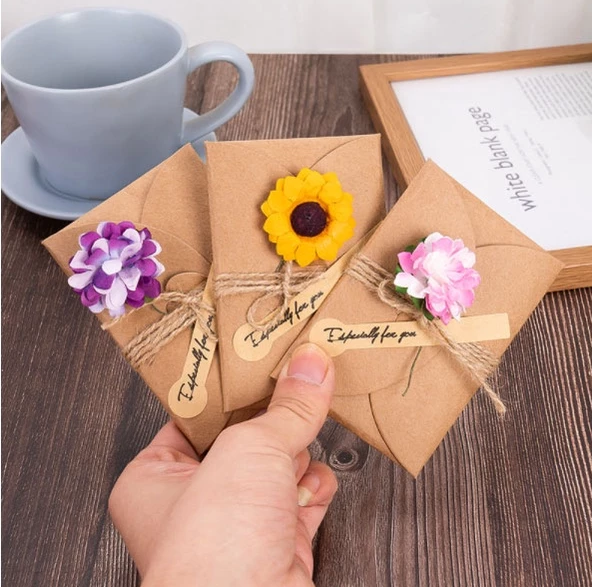1PC Kraft Paper Dried Flower Creative DIY Blessing Greeting Card Hand Gift Business Card