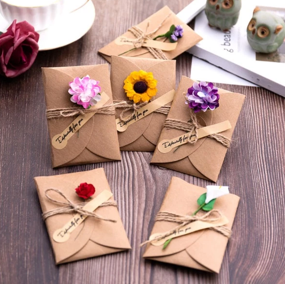 1PC Kraft Paper Dried Flower Creative DIY Blessing Greeting Card Hand Gift Business Card