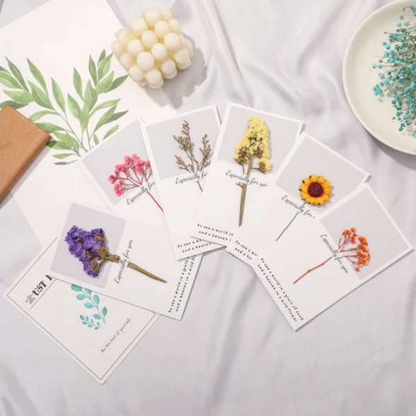 Dried Flower Blessing Card for Christmas New Year Gift Birthday Business Thank-you Greeting Cards