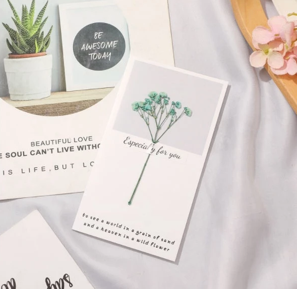 Dried Flower Blessing Card for Christmas New Year Gift Birthday Business Thank-you Greeting Cards