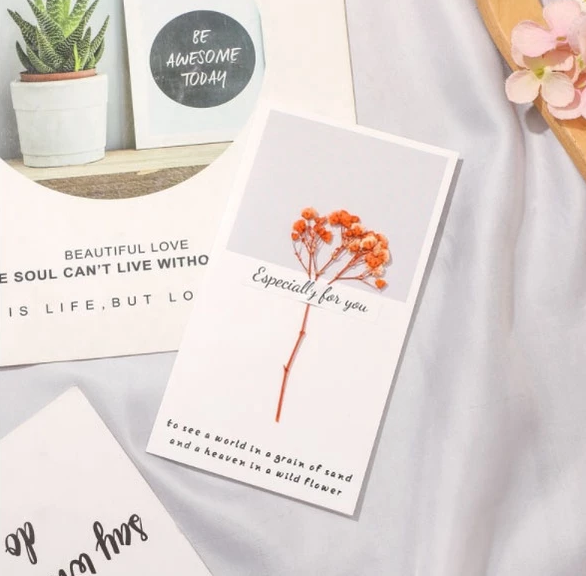 Dried Flower Blessing Card for Christmas New Year Gift Birthday Business Thank-you Greeting Cards