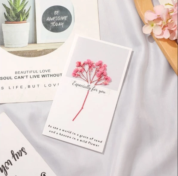 Dried Flower Blessing Card for Christmas New Year Gift Birthday Business Thank-you Greeting Cards