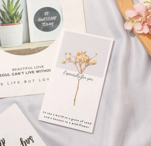 Dried Flower Blessing Card for Christmas New Year Gift Birthday Business Thank-you Greeting Cards