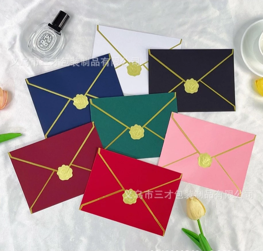 10pcs Cross-border Envelope + 12pcsWax Seal Stickers for Wedding Invitations/Greeting Card