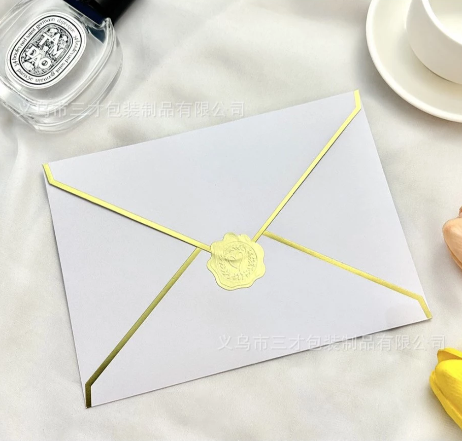 10pcs Cross-border Envelope + 12pcsWax Seal Stickers for Wedding Invitations/Greeting Card