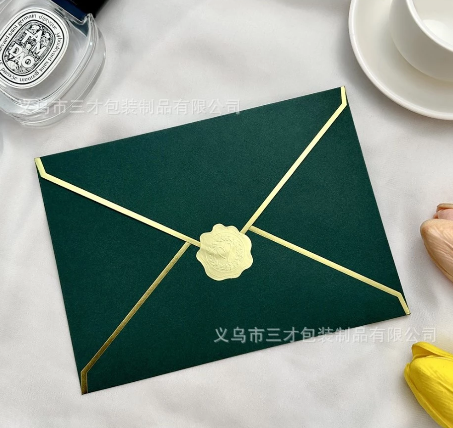 10pcs Cross-border Envelope + 12pcsWax Seal Stickers for Wedding Invitations/Greeting Card