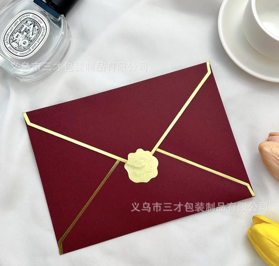 10pcs Cross-border Envelope + 12pcsWax Seal Stickers for Wedding Invitations/Greeting Card